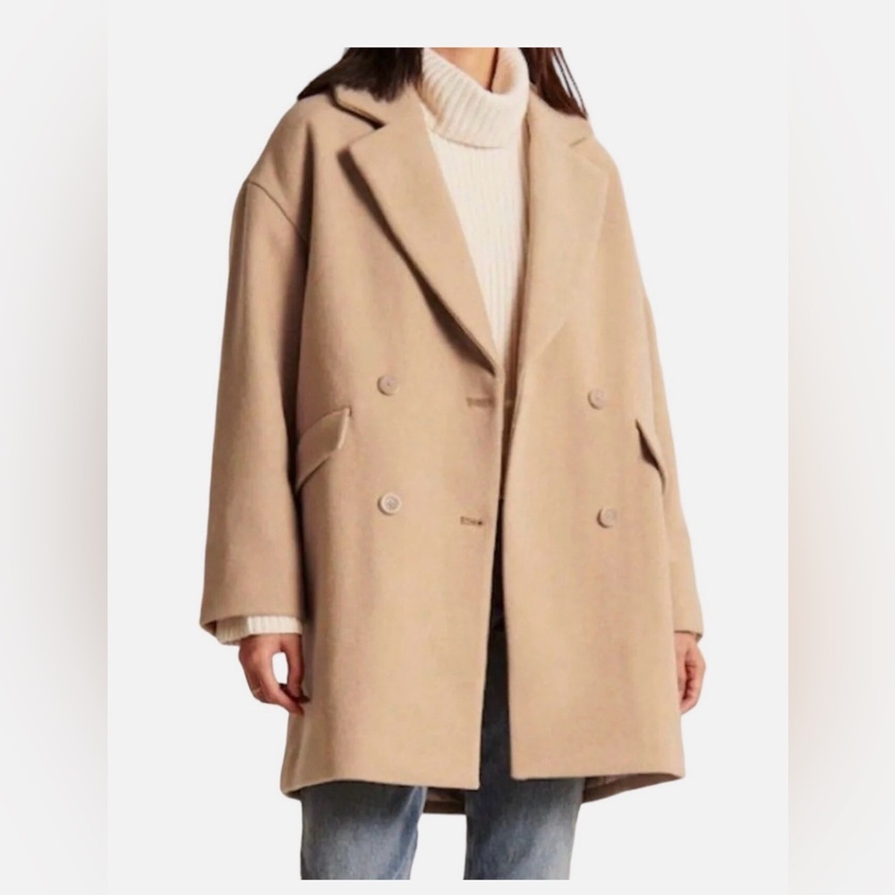 Abercrombie & Fitch Tan Double-Breasted Pea Coat